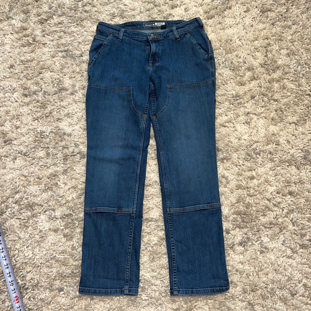 Carhartt Rugged Flex Relaxed Fit Double Front Jeans Blue BD5110-W Womens 8 Short